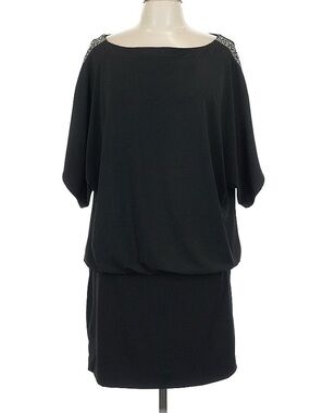 WHBM Short Dolman Sleeve Blouson Dress with Embellished Jeweled Shoulder Detail